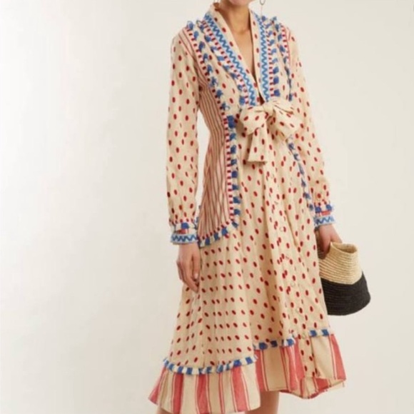 Dodo Bar Or Padma Polka Dot Stripe Dress Front Tie Size M New - Picture 7 of 16